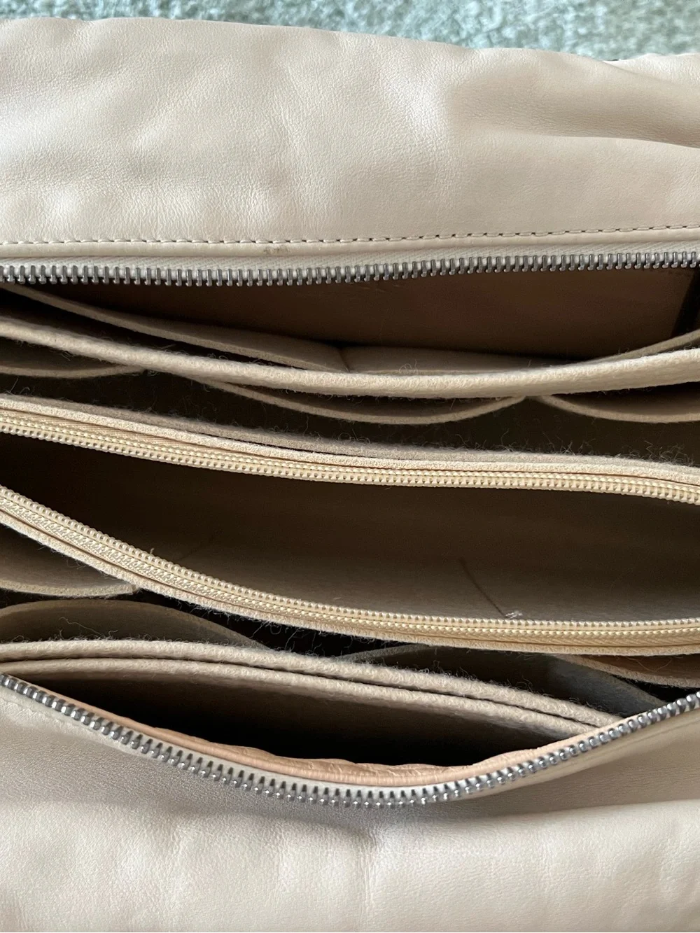 CHANEL Beige Leather Chain-Trim Satchel Bag